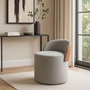 Ver imagem 2 de Puff Encosto Corino Linho Orgânico Sala Redondo Quarto Banco Cor:cinza