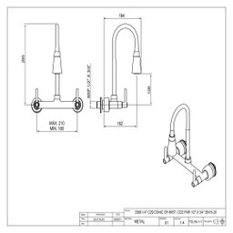 Torneira Misturador Cozinha  Conic Flexível Parede 2 Jatos - 6