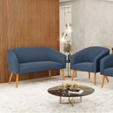 Ver imagem 2 de Kit 01 Namoradeira 02 Lugares e 01 Poltrona Stella Suede Pés Palito Castanho - D’Rossi - Azul Marinh
