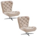 Ver imagem 1 de Kit 2 Poltronas Decorativa Botonê Iris Suede Bege com Base Estrela Giratória Aço Cromado - D'