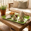 Ver imagem 1 de Bandeja Decorativa de Metal Verde Grande com Detalhes Nas Bordas