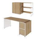 Ver imagem 2 de Escrivaninha 1,7m C/ Balcão Lateral Nicho e Armário Aéreo F5 Cor:macadâmia com Branco