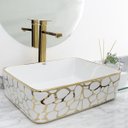 Ver imagem 2 de Cuba de Louça Cerâmica Apoio Banheiro Pia Dourada 48x38 cm