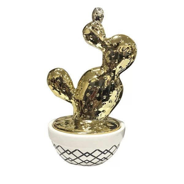 Vaso Pote Decorativo Cerâmica Branco com Dourado - D'Rossi