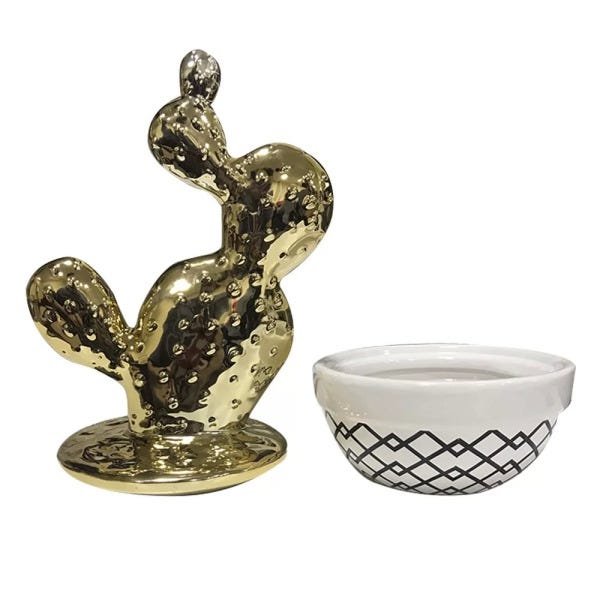 Vaso Pote Decorativo Cerâmica Branco com Dourado - D'Rossi - 2