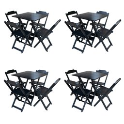 Kit 4 Jogos de Mesa com 4 Cadeiras de Madeira Dobrável 60x60 Ideal para Bar e Restaurante - Preto - 1