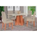 Ver imagem 1 de Conjunto: Mesa de Cozinha Maitê Tampo Madeirado C/ Vidro 160x80cm e 6 Cadeiras Maia Cinamomo/off