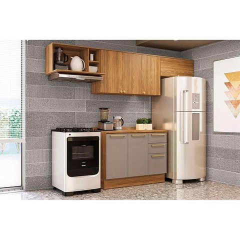 Cozinha Completa Botanic 5 Peças (3 Armários + 1 Balcão + 1 Complemento) M662 Nogueira/fendi -