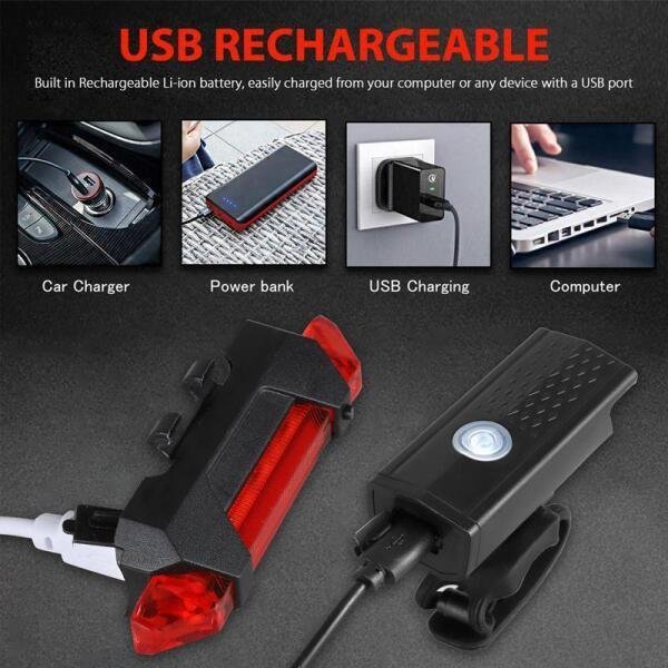 Kit Bike Farol E Sinalizador Traseiro Recarregável Usb - 3