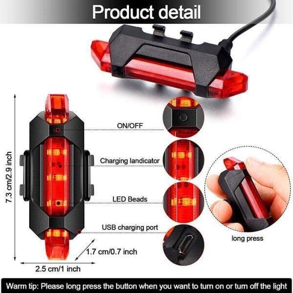 Kit Bike Farol E Sinalizador Traseiro Recarregável Usb - 5
