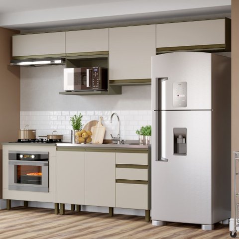 Cozinha Modulada 280cm Apê 7 Portas 2 Gavetas Connect Henn - Duna/cristal