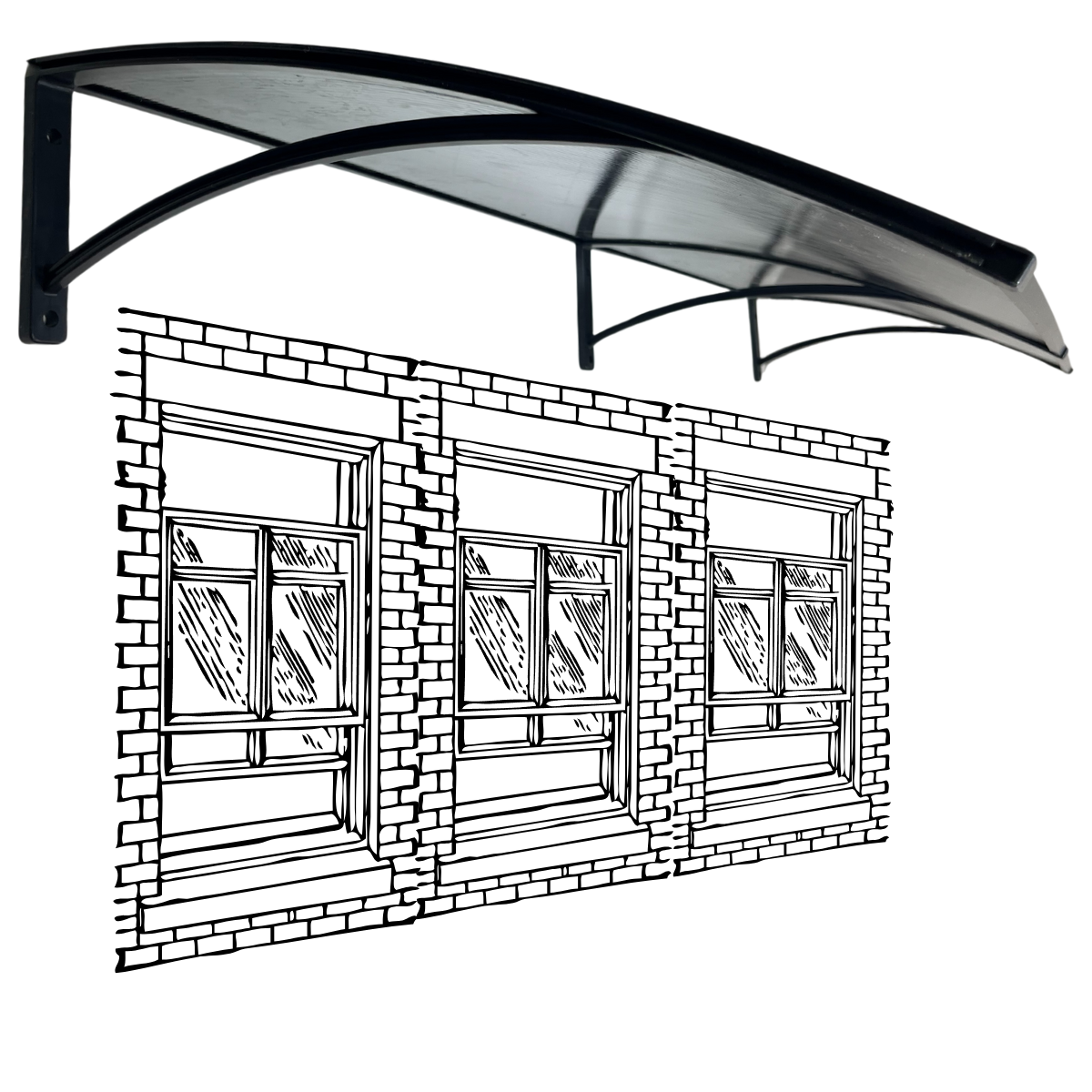 Toldo Policarbonato 1,50 X 0,50m Fumê e Preto com Kit