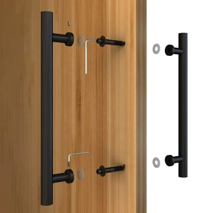 Puxador para Porta Inox 304 Cor Preto 60cm Pivotante Redondo Madeira Vidro - Brinovar - 6