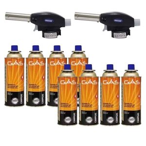 Kit 2 Maçarico Culinário MA-0054 Preto Multiuso Ferimte + 8 gás Nautika