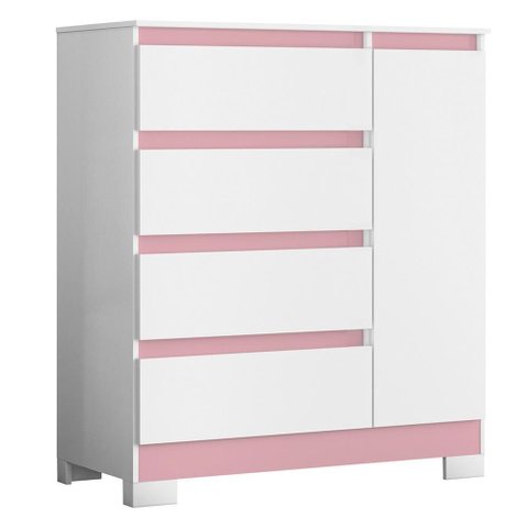 Cômoda Sapateira Olímpia 1 Portas e 4 Gavetas Quadriflex Branco/rosa - Móveis Albatroz