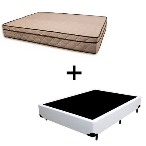 Cama Box Casal 138 Tecido Sintético Branco com Colchão Polônia Bello Box - D28 65x138x188