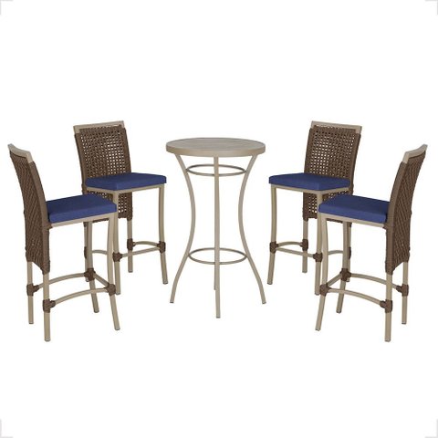 Mesa Bistrô e 4 Banquetas Roma Fendi Corda Náutica Estofado 10 Trama Original