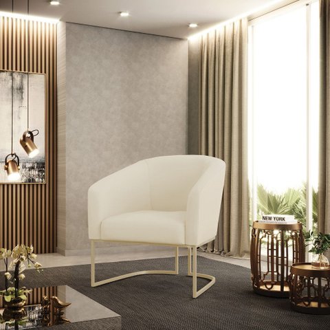 Poltrona Sala Decorativa Stella Base Industrial Champanhe Veludo Cotelê Bege D03 - D’Rossi