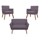 Ver imagem 1 de Kit Namoradeira + 2 Poltronas Decorativa Cecília Suede Rosê Pés Madeira Ms Decor