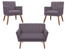 Ver imagem 1 de Kit Namoradeira + 2 Poltronas Decorativa Cecília Suede Rosê Pés Madeira Ms Decor