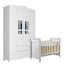 Ver imagem 1 de Berço Americano Mirelle e Guarda Roupa Infantil Ariel 4 Portas Branco Brilho - Carolina