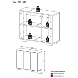 Aparador Buffet 3 Portas com Pés Quadrados Veneza Multimóveis MP1010 Branco - 5