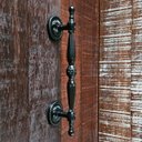 Ver imagem 3 de Puxador Duplo Berlin 280mm Preto Fosco Porta Pivotante Correr Passagem Madeira Vidro Rústico