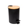Lixeira Redonda Metal Pedal Tampa Bambu Preta 3l Lyor - 2