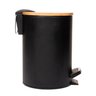 Lixeira Redonda Metal Pedal Tampa Bambu Preta 3l Lyor - 1