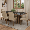 Ver imagem 1 de Conjunto Sala de Jantar Tampo de Vidro 6 Cadeiras Rustic/Preto/Imperial Pienza Madesa