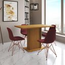 Ver imagem 6 de Mesa Jantar Londres Tampo Canela 120cm 4 Cadeiras Base Cobre Estofado Vermelho