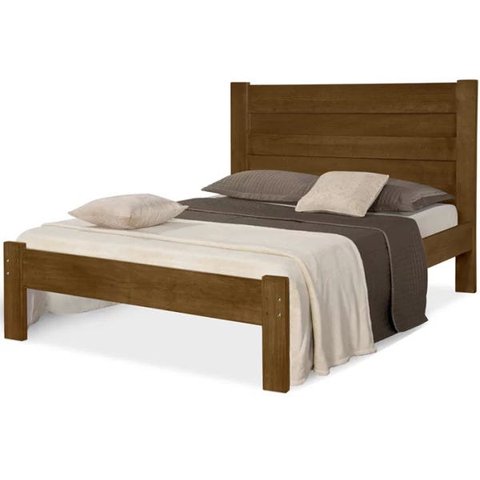 Cama Casal em Madeira Macica Lara Imbuia Atraente Moveis