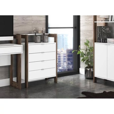 Closet Modulado Aberto com 4 Gavetas Az1012 Tecno Mobili - Branco/nogal