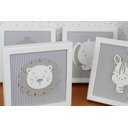 Ver imagem 2 de Kit 04 Quadros Tema Safari Quarto Infantil Bebê Decoração Parede D197 Maternidade Cinza Leão Zebra