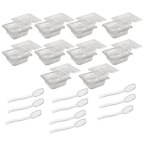 Conj 10 Cuba Gastronômica Policarb Gn 1/6X65 Mm 1L com Tampa com Abertura + Colher