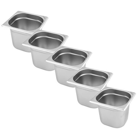 CONJ 5 Cuba Gastronômica Inox GN 1/6x150 mm 2,2 L sem alça