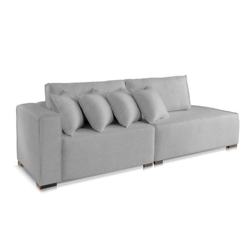 Sofá Isa 3 Lugares Modulado Chaise 210cm Cinza Linho Encosto Solto Isa Be