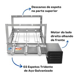 Gira Grill Inox 3 Espetos para Churrasqueira Bivolt Pratic - 4