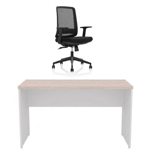Conjunto Mesa de Escritório 1.60x60cm + Cadeira Ergonômica Sistema Syncron Pistão Classe 4