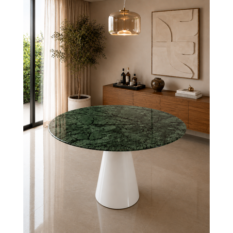 Mesa de Jantar Cone Branco - Redonda 100cm - Verde Guatemala