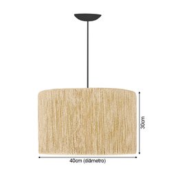 Pendente Teto Sisal Natural Redondo Shalon 150cm Fio Preto D40 - 3