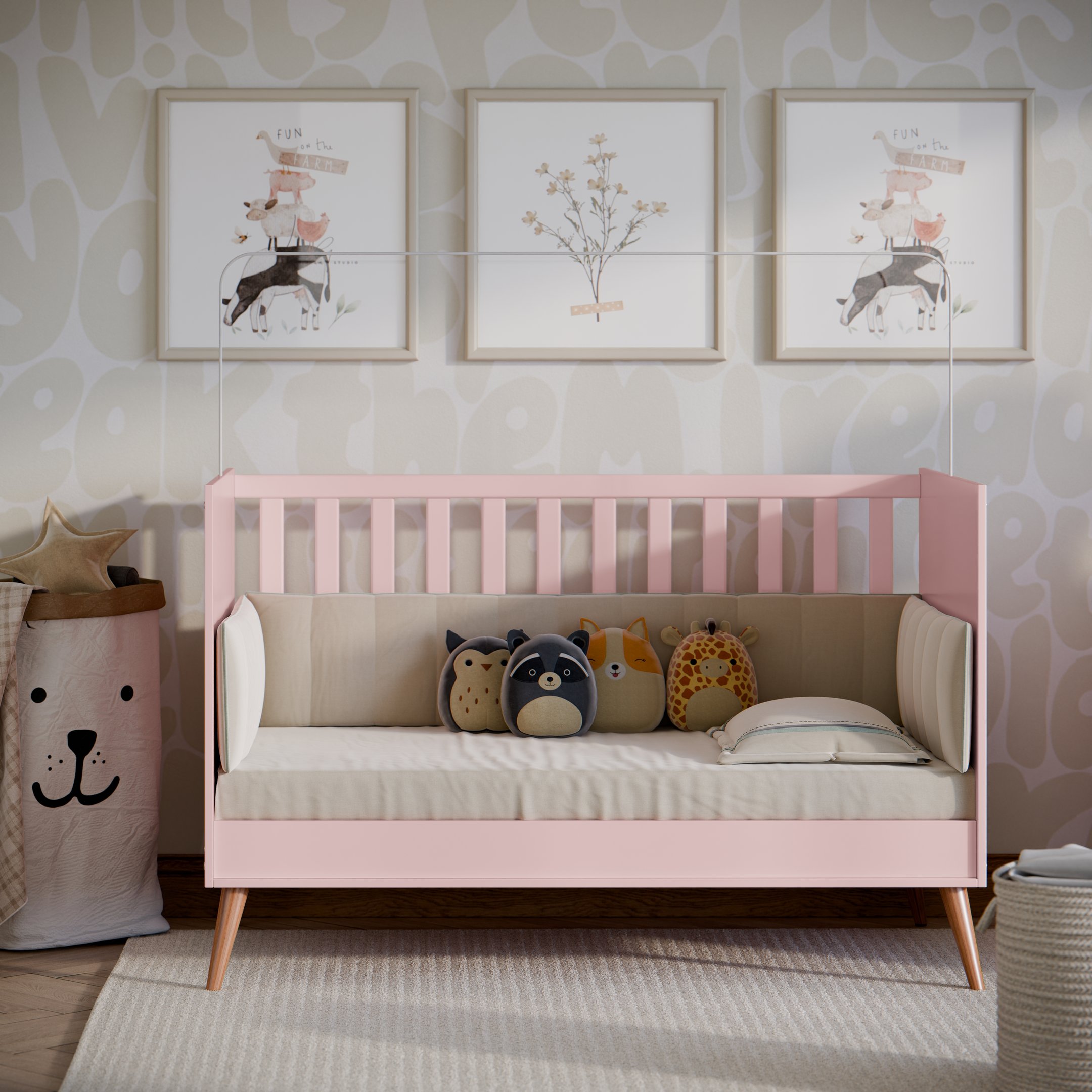 Berço Mini Cama Americano Retrô para Quarto de Bebê com Grade Removível e Colchão Infantil - 5