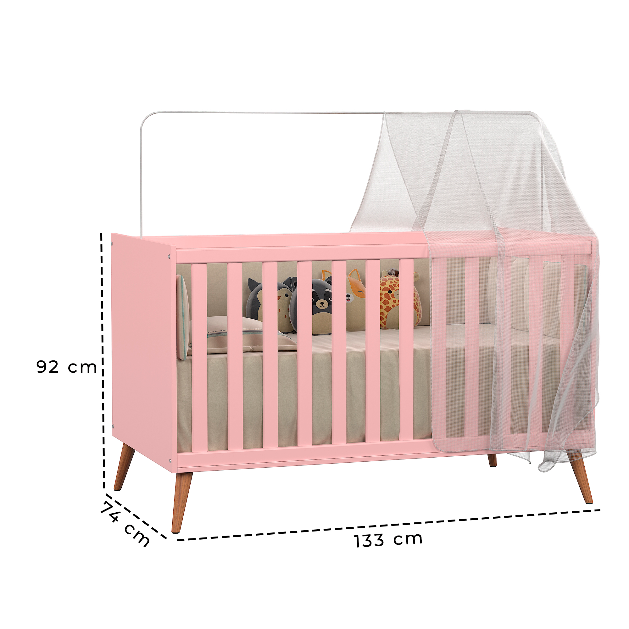 Berço Mini Cama Americano Retrô para Quarto de Bebê com Grade Removível e Colchão Infantil - 10