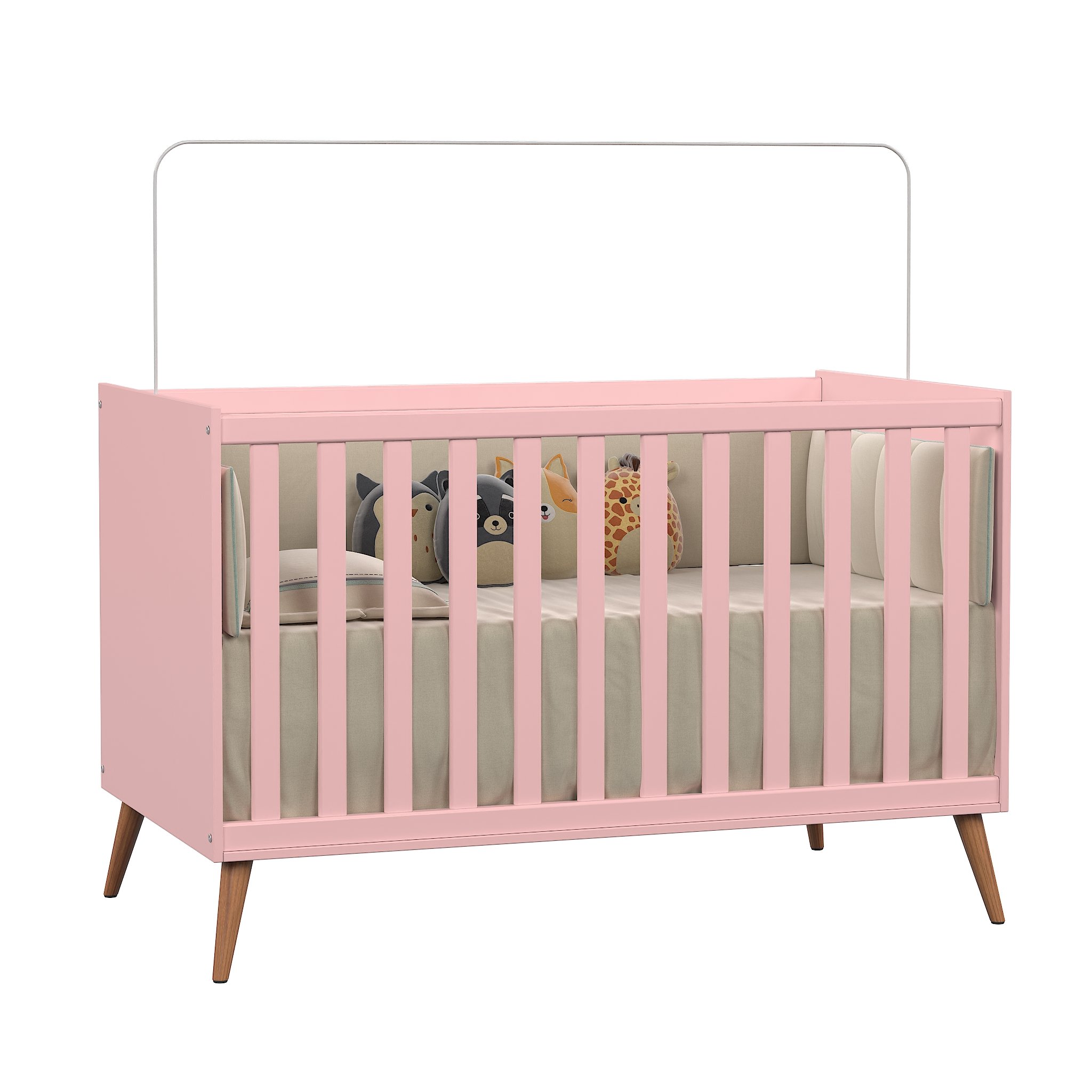 Berço Mini Cama Americano Retrô para Quarto de Bebê com Grade Removível e Colchão Infantil - 7