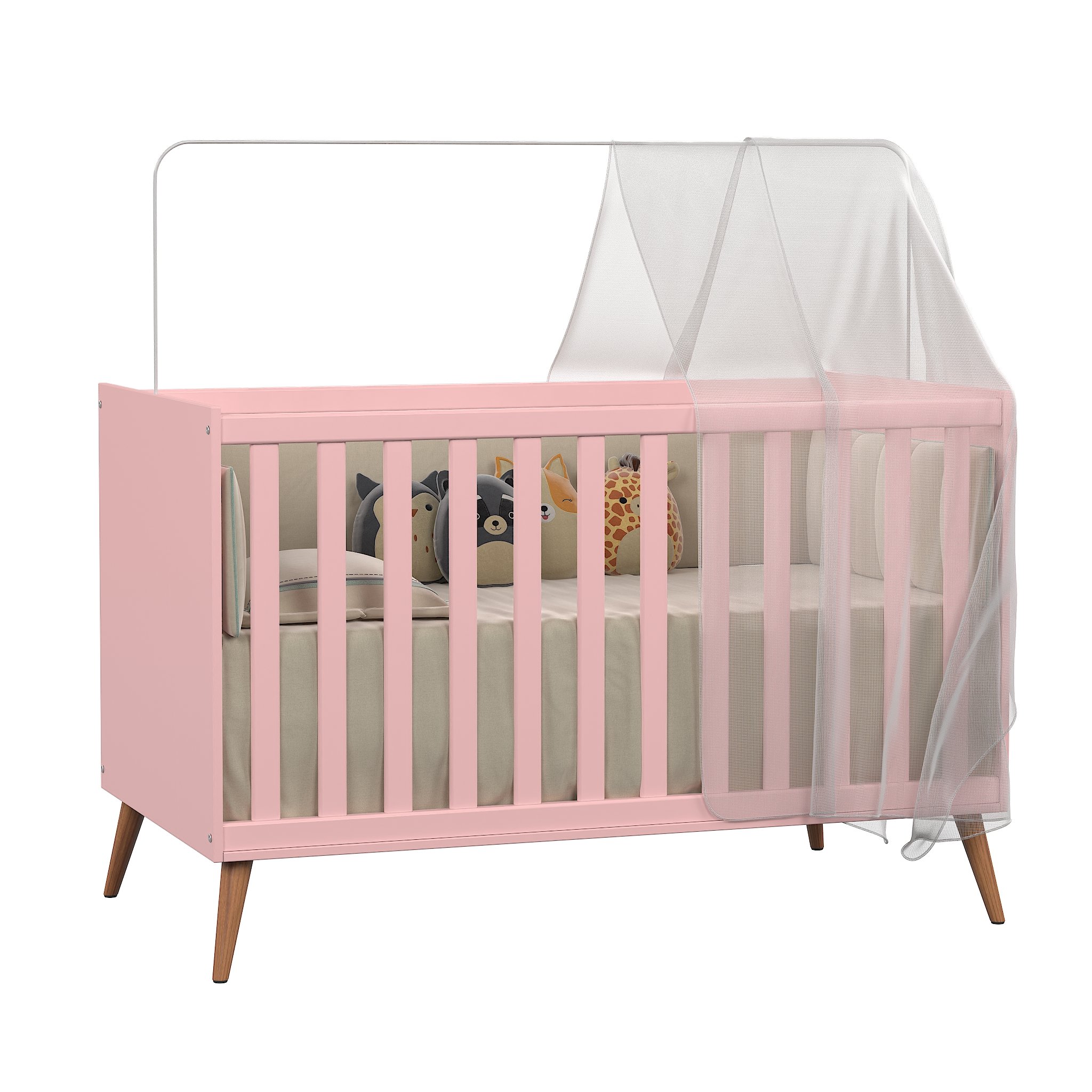 Berço Mini Cama Americano Retrô para Quarto de Bebê com Grade Removível e Colchão Infantil - 6