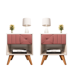 Conjunto 2 Mesa de Cabeceira Glamur Tokio Decor Pé Madeira Gaveta Estofada Corrediça Telescopica-jc - 2