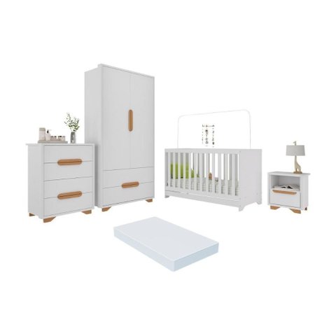 Quarto de Bebê Completo com Berço 3 em 1 com Colchão Incluso Multimóveis Mp4400 Branco Natural