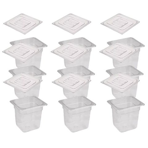 CONJ 10 Cuba Gastronômica Policarbonato GN 1/6X150 mm 2,2 L Transparente com Tampa Poli Simples