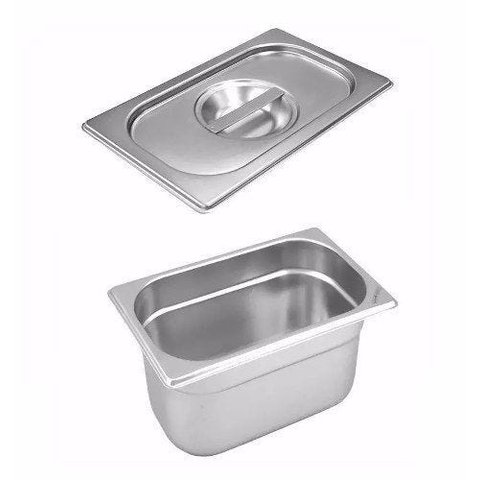 Conj. 5 Cubas Gastronômicas Inox GN 1/4x100 mm 2,72 L sem alça COM TAMPA