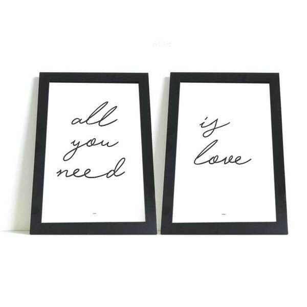 QUADRO DECORATIVO DUPLA ALL YOU NEED IS LOVE COM VIDRO 30x40